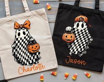Personalized Trick or Treat Bag for Kids, Custom Halloween Tote with Name, Reusable Candy Bag, Cute Witch Costume Accessory, Kids Gifts