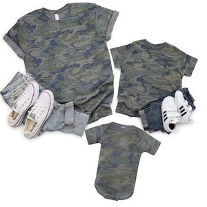 Blank Camouflage Shirts, Custom Matching Family T-Shirts, Personalizable Camp Shirts, Vintage Camo for Men, Women, Kids, Boys, Girls,Baby