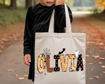 Personalized Trick or Treat Bag for Kids, Custom Halloween Tote with Name, Reusable Candy Bag, Cute Witch Costume Accessory, Kids Gifts