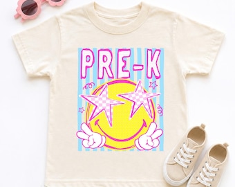 Preppy Back to School Shirt For Girls and Boys, Happy face First Day of School, Pre-K, Kindergarten 1st, 2nd, 3rd, 4th Grade T-shirt