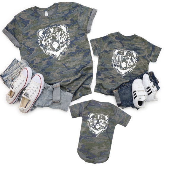 Mommy and Me Outfit, Camouflage Mama Bear Shirt, Papa Bear Shirt, Mom and Son Daughter Matching Bear Family Shirts, Camouflage Sibling Shirt
