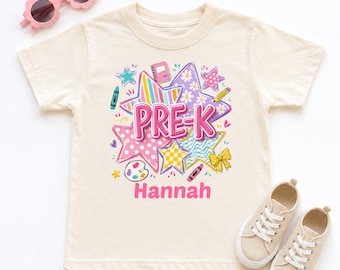 Custom Pre-K Shirt, Preppy Back to School Shirt For Girls | First Day Tee | Personalized 1st, 2nd, 3rd, 4th Grade T-shirt