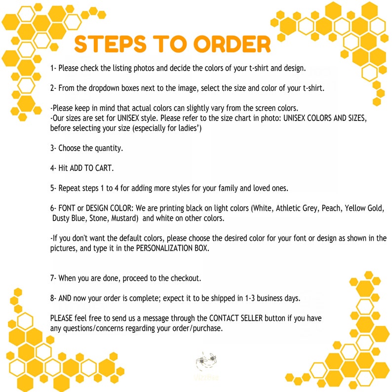 May include: Steps to order a custom t-shirt. Choose the color, size, and quantity. Select from a variety of colors including white, athletic grey, peach, yellow gold, dusty blue, stone, and mustard.  Add to cart and proceed to checkout.  Contact seller for any questions.