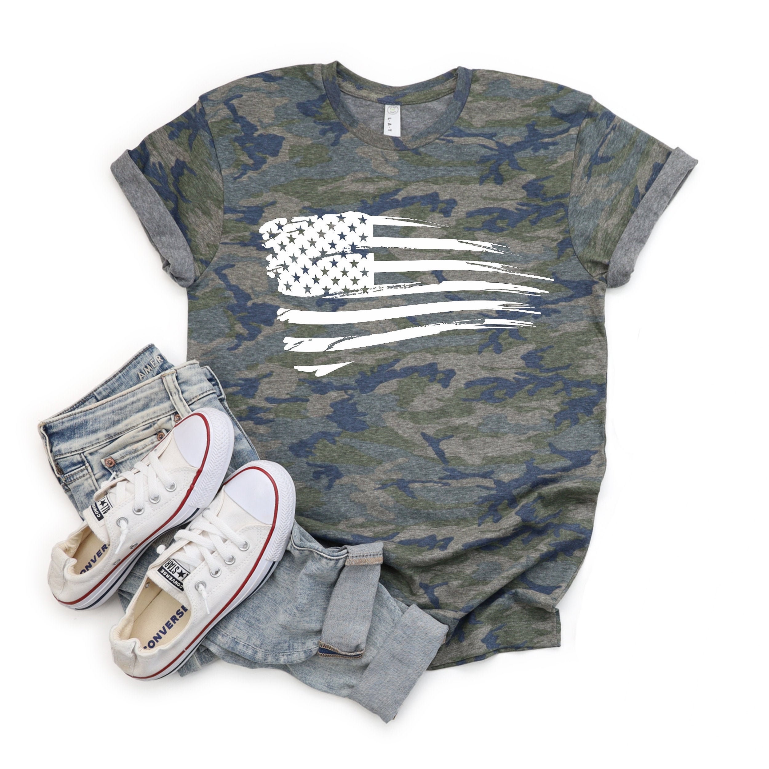 Distressed American Flag Shirt, Flag Camo Shirt, USA Flag Camo shirt,…