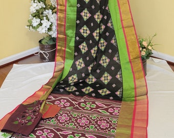 Chanderi Silk | Black | Brown | Green | Muggu Print
