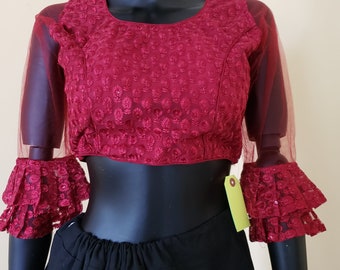 Size 36 | Meroon/Burgundy | Sequence Embroidery | Net Sleeves