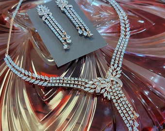 Pink Gold Necklace | Diamond Pattern | White AD Stones | Contemporary Diamond Pattern