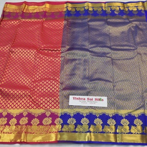 Vegan Silk | Bridal | Deep Pink | Royal Blue Pallu Blouse