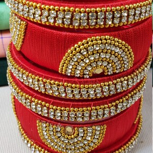 Bangles: Silk Thread Bangles Size 2.8 Red image 3