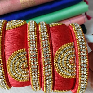 Bangles: Silk Thread Bangles Size 2.8 Red image 2