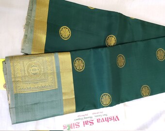 Kanchi Pure Silk Saree: Rich Deep Green with Double Shade Green Border | Cream Pallu | Lovely Modern Color Combination | Gold Color Jari