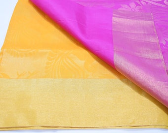 Kanchi Pure Soft Silk Saree: Very Unique Yellow with Jari all over the Body. Majentha Pallu & Blouse