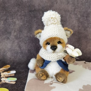 Коллекционная игрушка Teddy Fox ручной работы OOAK Fox Teddy с набивным красным плюшевым мишкой Fox