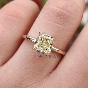 Kissenschliff Labrador Diamant Ring Solitär 1,80 CT Kissenschliff Intense Gelb Diamant Jubiläum Geschenk Ring Stapelbar Vorschlag Ring