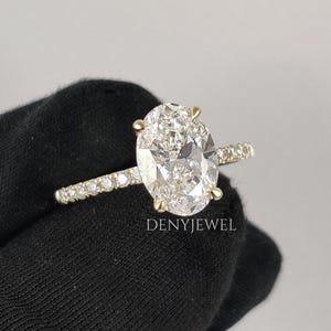 Oval Brilliant Diamond Engagement Ring Hidden Halo Anniversary Ring Gift Genuine Lab Grown Diamond Ring Pave Setting Proposal Ring for Her