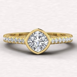 Cushion Cut Lab Grown Diamond Engagement Ring, Certified Diamond Ring, Wedding Anniversary Gifts For Her, Half Eternity Wedding Ring