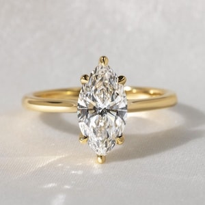 Marquise Cut Diamond Solitaire Engagement Ring, Solid Gold Lab Grown Diamond Ring, Comfort Fit Ring, IGI Certified Diamond Ring