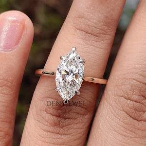 2 Carat Lab Grown Diamond Ring, Marquise Cut Engagement Ring Six Prong, Simple Solitaire Wedding Ring, Anniversary Gift for Women, Handmade