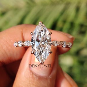 Marquise Diamond Engagement Ring, IGI Certified Lab Grown Diamond, Diamond Wedding Ring, Pave Setting Band Ring, Gifts For Her