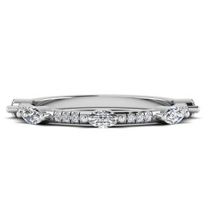 Minimalist Wedding Band, Lab Grown Diamond Ring, 14K Gold Half Eternity Band, Diamond Wedding Band, Marquise Diamond Band, Matching Band