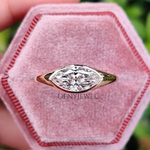 Bezel Set Marquise Cut Diamond Engagement Ring 1.70 CT East West Lab Grown Diamond Ring Anniversary Gift Ring Solitaire Diamond Ring