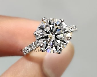 2 carat Round Diamond Ring, 6 Prong Engagement Ring, IGI Certified Lab Grown Diamond, Pave Wedding Ring, Handmade Jewelry, Anniversary Gifts