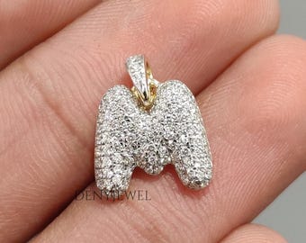 Lab Grown Diamond Pendant, Alphabet "M" Diamond Pendant For Her, Solid Gold Pendant, Anniversary/Birthday Gifts, CVD Diamond Pendant