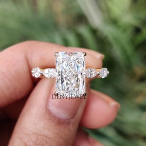 Hidden Halo Diamond Engagement Ring for Women, 3 CT Radiant Cut Lab Grown Diamond Wedding Ring, Certified Diamond, Pave Diamond Ring