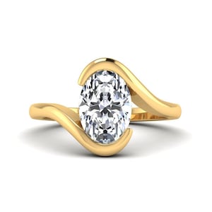 Oval Cut Lab Grown Diamond Ring, Half Bezel Set Engagement Ring, Anniversary Gift, Solitaire Diamond Ring, IGI Certified Diamond Ring