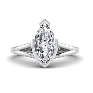 1.5 CT IGI Certified Lab Grown Diamond Ring, Anniversary Gifts, Unique Bezel Set Ring, Solitaire Diamond Engagement Ring, Split Shank Ring