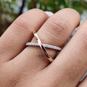 Criss Cross Wedding Band Cross Over Lab Grown Diamond Band Matching Band 14k Solid Gold Band Stacking Band Micro Pave Engagement Band