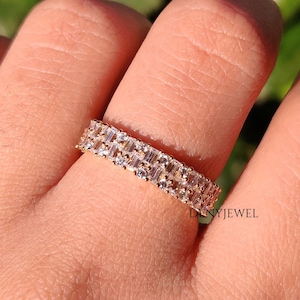 Women&#39;s Wedding Band, Round And Baguette Diamond Engagement Ring, Lab Grown Diamond Ring, Full Eternity Wedding Band, Anniversary Gift Band