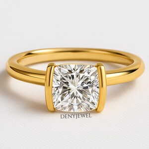 Bar Set Cushion Cut Diamond Solitaire Engagement Ring, Lab Grown Diamond Wedding Ring, IGI Certified Diamond Ring for Women, Handmade Ring