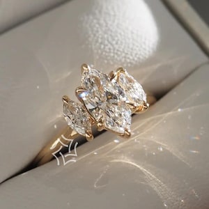 Marquise Cut Lab Grown Diamond Ring, Three Stone Engagement Ring, 6 Claw Prong, Handmade Ring, Anniversary Gift, Diamond Ring for Her