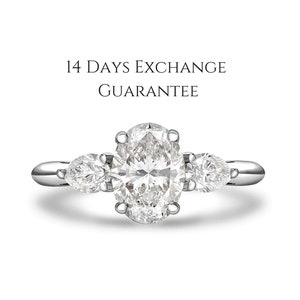 Trilogy Ring, Oval Cut Lab Grown Diamond Ring, Anniversary Gift Ring, Side Pear Diamond Engagement Ring, Three Stone Ring, Stackable Ring