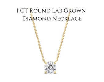 Round Cut Lab Grown Diamond Necklace for Her, 1 CT Diamond Wedding Necklace, Solitaire Diamond Necklace, Anniversary Gift, Diamond Necklace