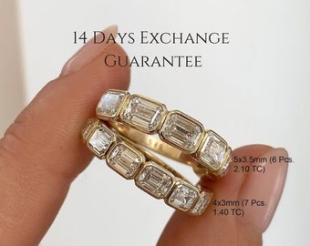 Emerald Cut Lab Grown Diamond Band, Bezel Set Diamond Wedding Band, East West Diamond, Half Eternity Wedding Band, Stackable Band For Her