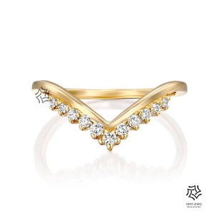 Round Lab Grown Diamond Wedding Band, V Shaped Stackable Band, Matching Chevron Band, Curve Wedding Band for Women, Anniversary Gift