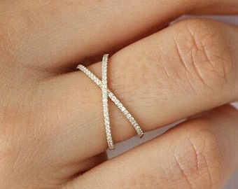 Criss Cross Round Diamond Eternity Band, X Crossover Lab Grown Diamond Band, Half Eternity Infinity Band Gift, CVD Diamond Wedding Band