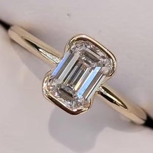 1.5 Ct Lab Grown Diamond Ring in Half Bezel Setting, Emerald Cut Solitaire Diamond Engagement Ring, Wedding Ring for Women, Anniversary Gift