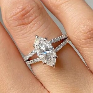 Marquise Split Shank Diamond Ring, 2 Carat Lab Grown Diamond Engagement Ring, Hidden Halo Ring, Wedding Ring for Women, Certified Diamond