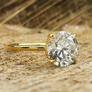 Round Diamond Engagement Ring, 2.5 Carat Lab Grown Diamond Ring, Anniversary Gifts, Hidden Halo Ring, Certified Diamond Wedding Ring