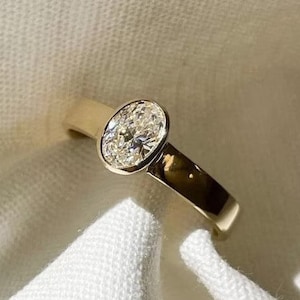 Oval Bezel Set Solitaire Engagement Ring, Oval Cut Lab Grown Diamond Ring, Comfort Fit Ring, IGI Certified Diamond Engagement Ring