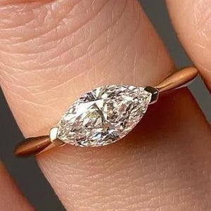 Marquise Lab Grown Diamond Solitaire Wedding Ring, Classic East West Wedding Ring in Comfort Fit Setting, IGI Certified Diamond Ring