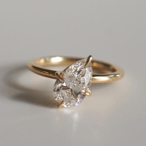 Pear Shaped Diamond Ring, Solitaire Engagement Ring, 1.50 CT Lab Grown Diamond Ring, EF/VS Diamond Ring, Tear Drop, Anniversary Gift