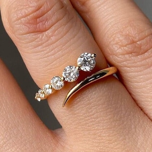 0.5 TCW Round Cut Lab Grown Diamond Engagement Ring, 14K Solid Gold Ring, Open Gap-Bypass Set Ring, Unique Ring, Anniversary Gift For Her