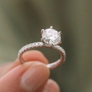 Round Brilliant Diamond Engagement Ring Lab Grown Diamond Anniversary Ring Pave Set Ring Brilliant Diamond Proposal Ring for Girlfriend