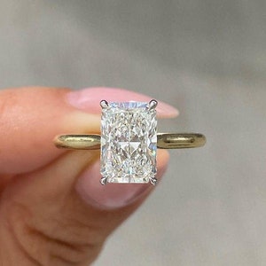 2.5 CT Radiant Cut Lab Grown Diamond Ring, Hidden Halo Engagement Ring,14K Solid Gold Ring, IGI Certified Diamond Ring, Women&#39;s Diamond Ring