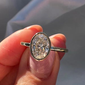 1.7 CT Oval Cut Lab Grown Diamond Wedding Ring, Bezel Set Solitaire Engagement Ring, Conflict Free Diamond Ring, Certified Diamond Ring