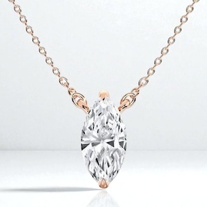 1 Carat Marquise Cut Diamond Necklace, Certified Lab Grown Diamond Necklace, Anniversary Gifts For Women, Solitaire Diamond Necklace